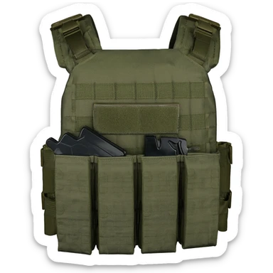 Green fatigue plate carrier with magazine pouch sticker