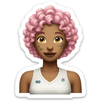 Tennis girl with pink curly hair and tattoos sticker