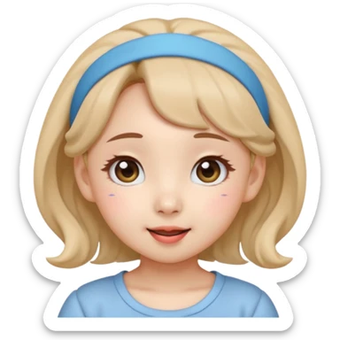 “Cartoon emoji of Nayeon from TWICE, short round face, puffy cheeks, big round eyes with gentle droop, button nose, playful smile, cute hairband” sticker