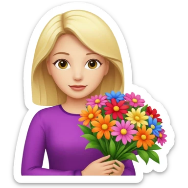 blonde woman with big bouquet of flowers sticker