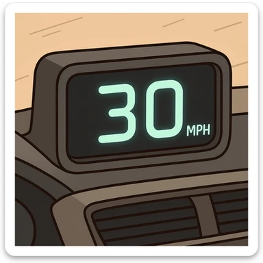 digital speed meter display showing 30 MPH, sleek and minimal, glowing numbers, modern dashboard look, no extra text sticker