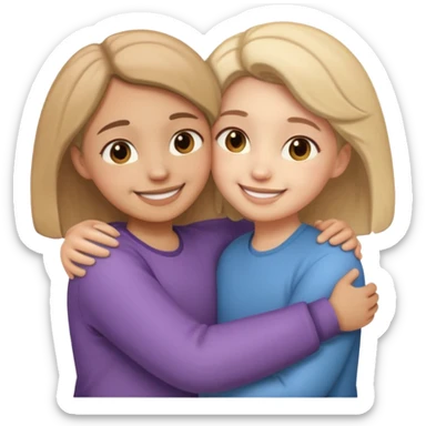 two people hugging side by side, smiling, rounded cute style, soft shading sticker