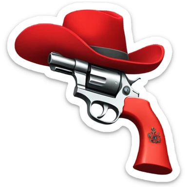 Grey revolver with red hat sticker