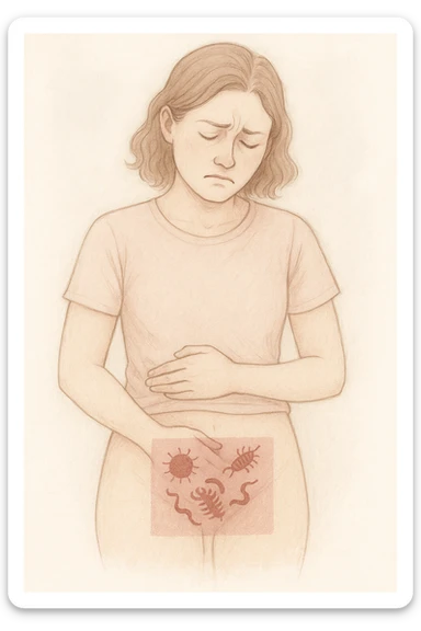 Donna che ha l'endometriosi per via dei parassiti alle parti intime (censura se necessario). in italiano sticker