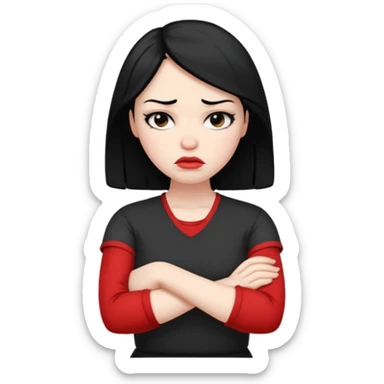 pouty/sad arms crossed emoji woman with black hair sticker