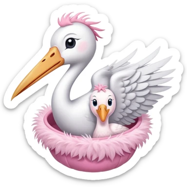 stork flying with a baby in a pink bundle sticker