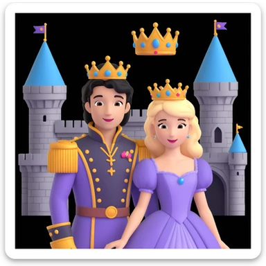 prince and princess disny dress close up photo in castle sticker
