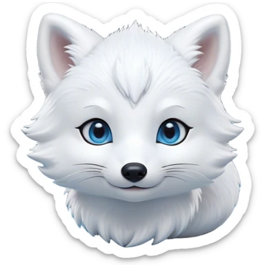 Cinematic Cute Arctic Fox Portrait Emoji, Head tilted playfully and inquisitively, featuring a silky, pure white Fur with delicate hints of icy blue on the ears and muzzle, round, sparkling eyes filled with curious charm, Simplified yet irresistibly adorable features, highly detailed, glowing with a warm, friendly glow, high shine, affectionate and spirited, stylized with a touch of frosty whimsy, bright and endearing, soft glowing outline, capturing the essence of a mischievous yet loving arctic fox, so playful it feels like it could frolic out of the screen and into your arms! sticker