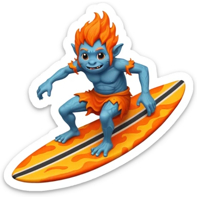 troll riding a surfboard through lava  sticker