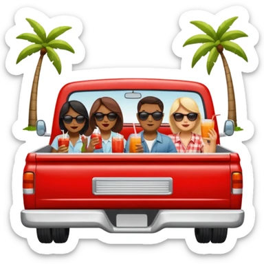 People having a picnic in the back of a red pick up truck sticker