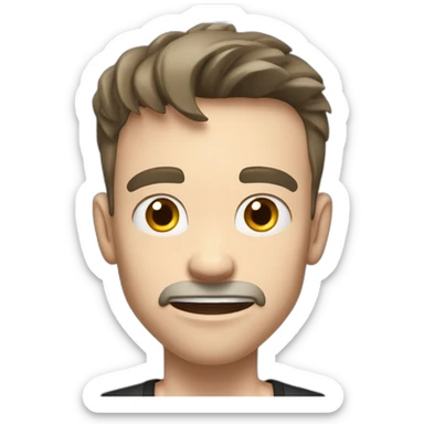 amazed Open with surprise mouth Pale skinned Fit Man With the biceps and dark brown hair in black shirt, gray sports shorts and white Sneakers sticker