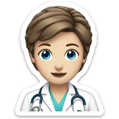 female doctor short brown hair blue eyes sticker