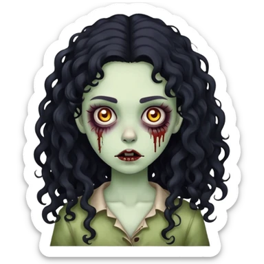 girl zombie with long black curly hair and thin eyebrows sticker