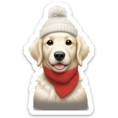White golden retriever wearing a ski hat and scarf  sticker