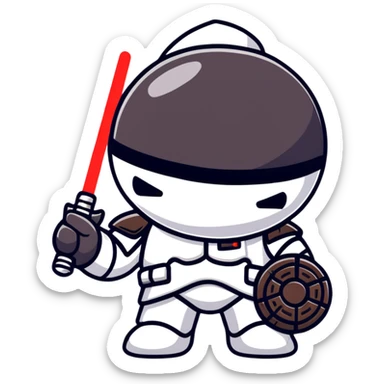 Oreo cookie dressed as Darth Vader with iconic black helmet and red lightsaber sticker
