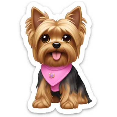 toy yorkie dog wearing pink sticker