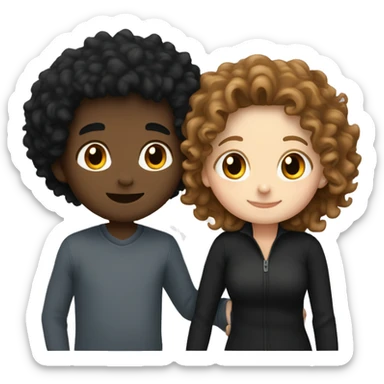 white girl with curly hair hugging brown boy with black hair sticker