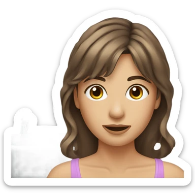 pretty woman washing face. With brown hair and waves, and bangs under the eyebrows sticker