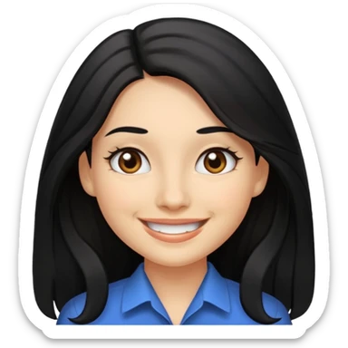 Professional woman with dimples, brown eyes, and long black hair sticker