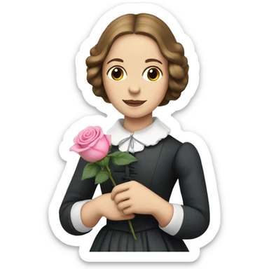 Charlotte Bronte holding a pink rose in her hand sticker