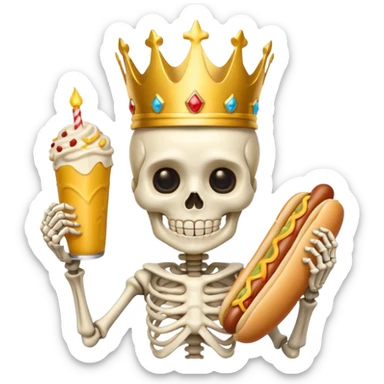 A cute skeleton wearing crown and holding hot dog





















 sticker