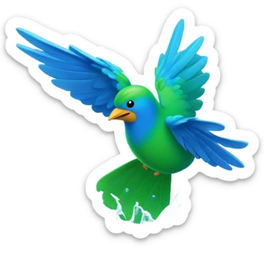 Green and blue bird taking a bath sticker