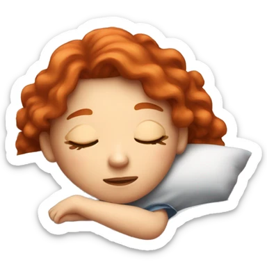 A red-haired girl sleeping on the bed  sticker