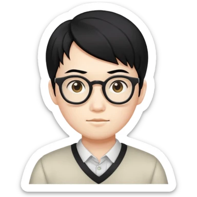asian nerd with black hair  sticker