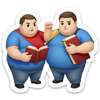 2 obese people fight over a book sticker