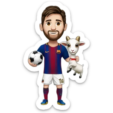 Lionel Messi with a ballon d’or on his hands and a goat sticker