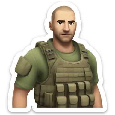 Мужчина сидит в наушниках на кухне и играет в компьютер в Counter Strike 2 sticker