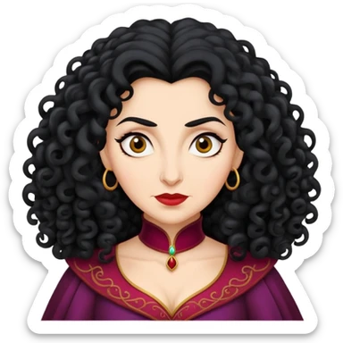 Mother Gothel villain with curly black hair sticker