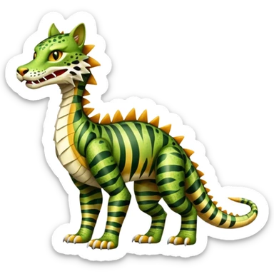 Alligator-Dragon-Tiger-Lynx-Bobcat-Fakémon-hybrid-creature with a long muzzle, full body sticker