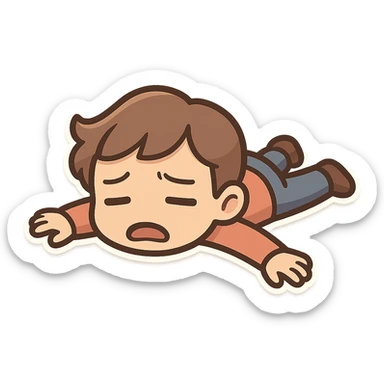 cartoonish emoji of a person laying spread eagle on the ground, looking exhausted and defeated, but not too dramatic, suitable for expressing 'not another hard time!' or 'you're kidding me!' moments sticker
