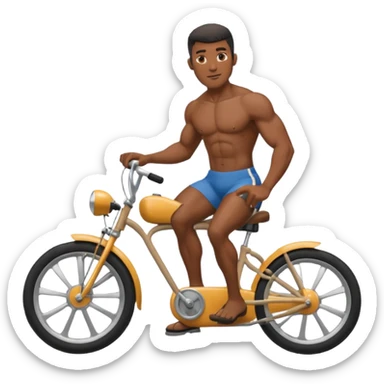 Black big men without shirt riding an old small bike sticker