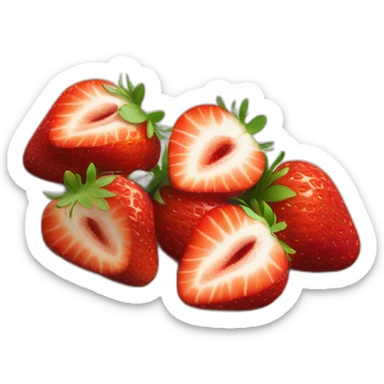 A small white plate with five strawberries sticker