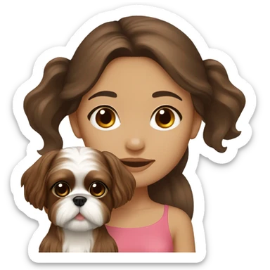 long brown hair hispanic girl with cream and brown colored shih tzu sticker