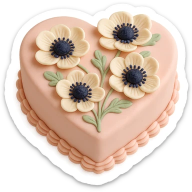 heart-shaped fondant cake with piped anemones sticker