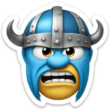 Angry looking smurf with viking helmet with horns. sticker