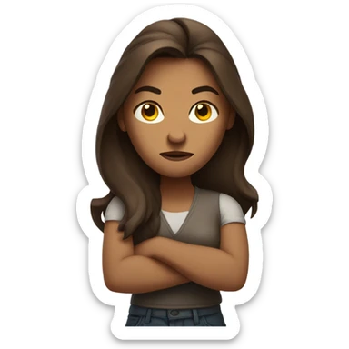woman with long brown hair angry face arms crossed sticker