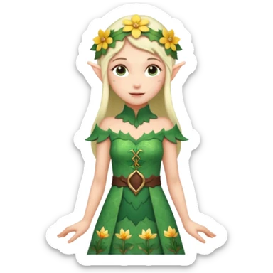 elf wearing flower pattern dress, Half Body. sticker