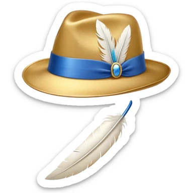 A gold fedora emoji with a blue band and a white feather sticker