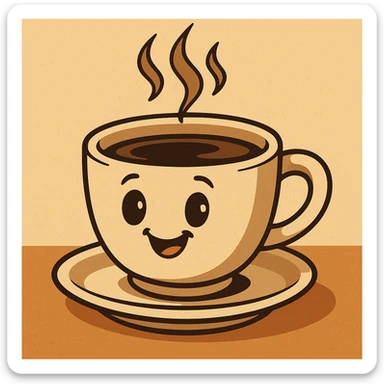 a steaming cup of coffee, flat toon style, warm and cozy, simple and clear sticker