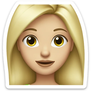 Blonde girl with long straight hair, green eyes, full lips, big eyelashes, showing a heart with her hands sticker