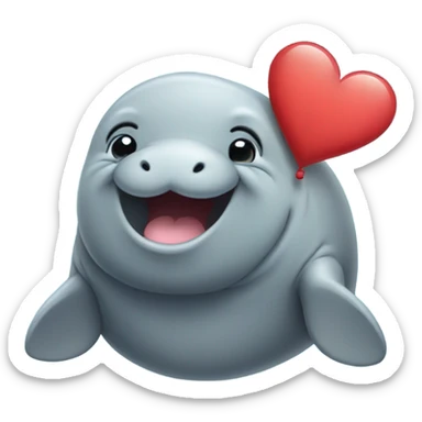 cute smiling manatee with heart sticker