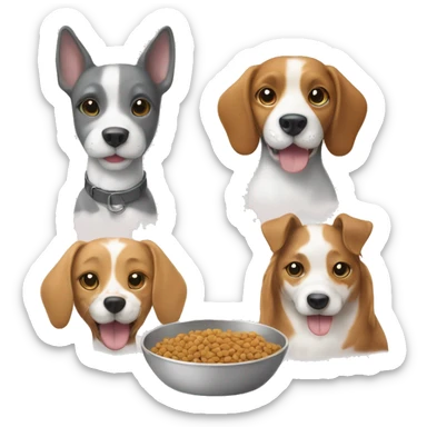 Dog,cat and bowl food in line drawing sticker