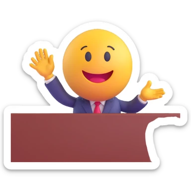 3D smiley emoji, round shape, student giving presentation, red color, confident face sticker