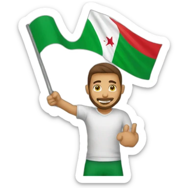 algerian supporter holding algerian flag sticker