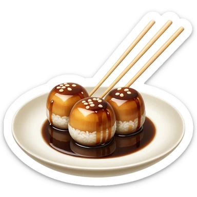 Mitarashi dango with shiny soy sauce glaze drizzled over white rice sticker