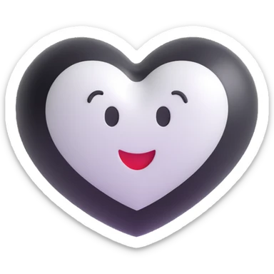 Chanel-inspired elegant heart, glossy, black and white, 3D emoji style sticker